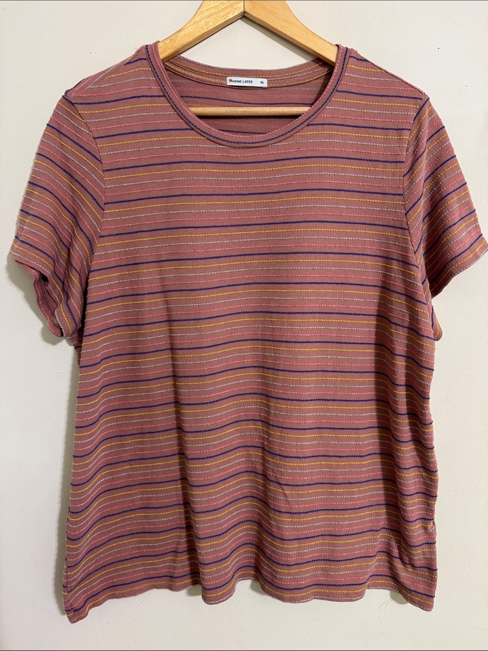Marine Layer Embroidered Stripe Short-Sleeve Tee Mauve Pink Women XL Casual Cute